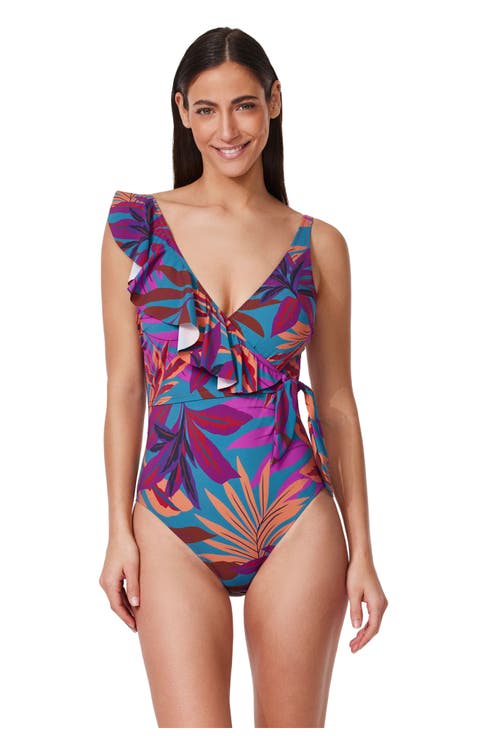 Plantopia V-Neck Surplice Ruffle One Piece