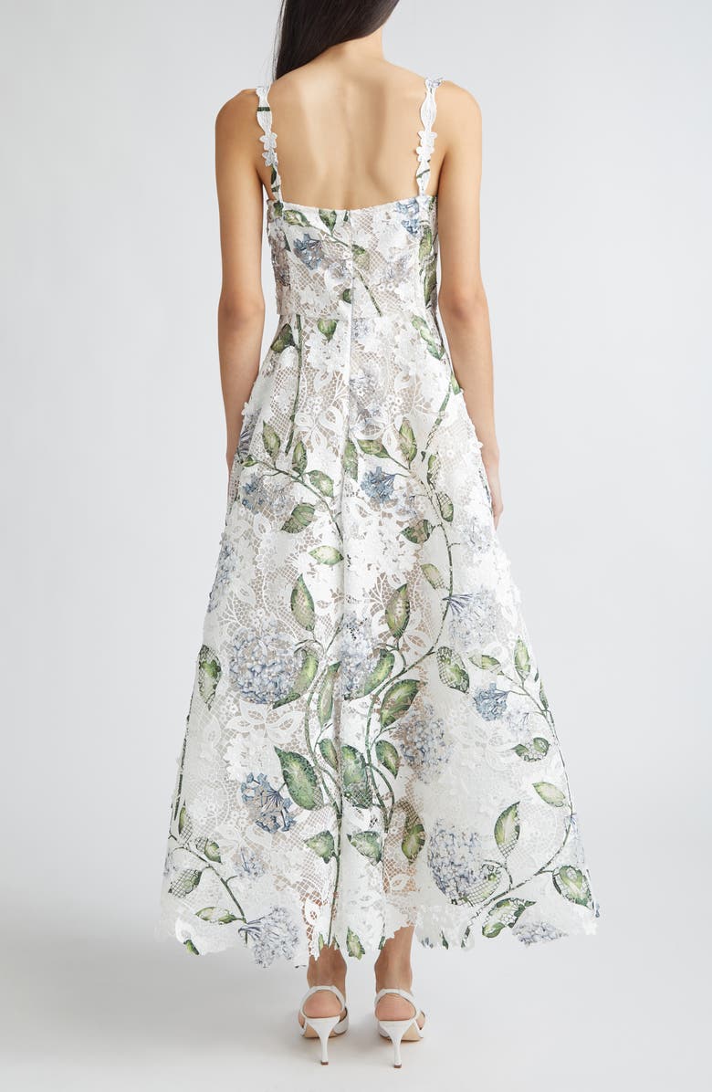 Oscar de la Renta Porcelain Flowers Guipure Lace Gown, Alternate, color, Denim/ White