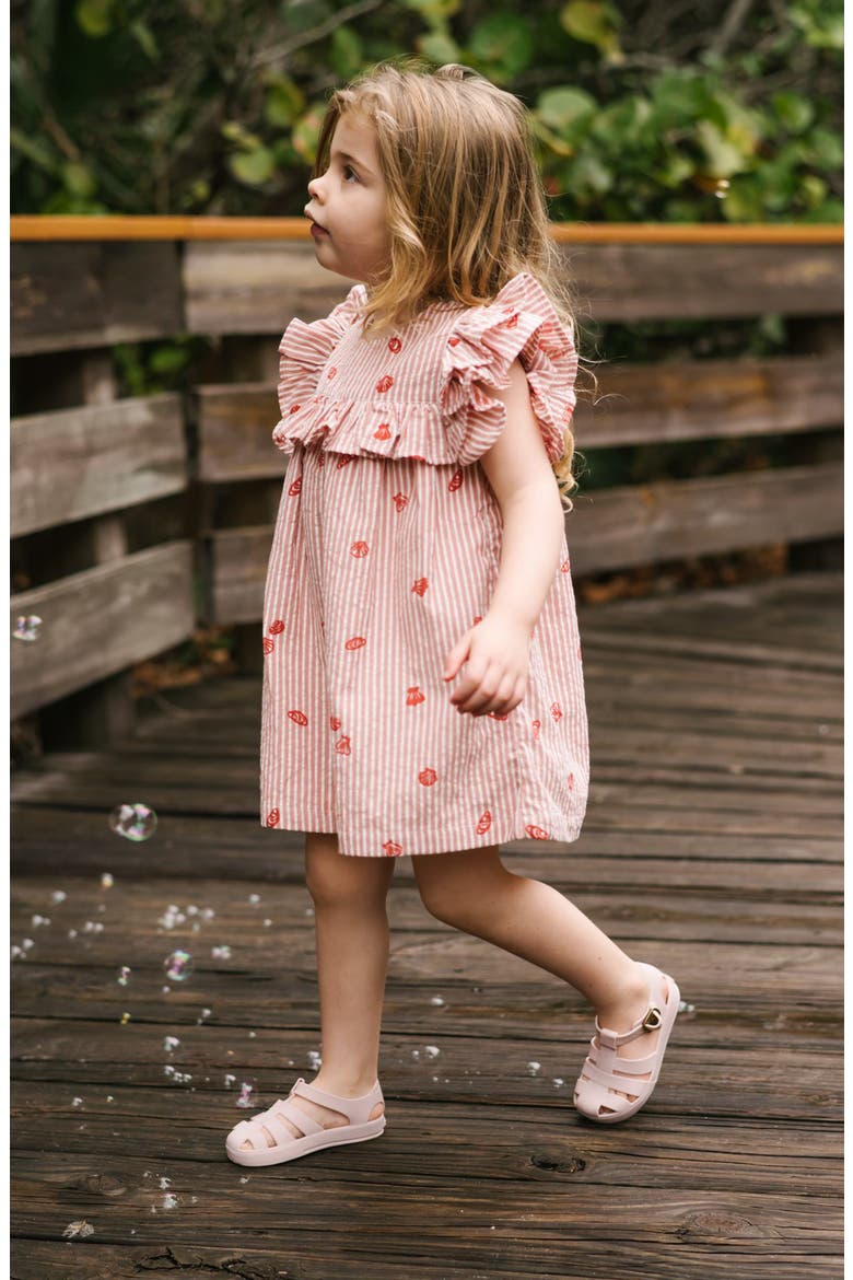 Kids' Ruffle Organic Cotton Seersucker Dress, Alternate, color, SHELL BELLE