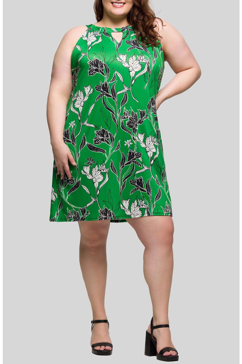 Print Sleeveless Keyhole Cutout Dress, Main, color, GREEN MULTI