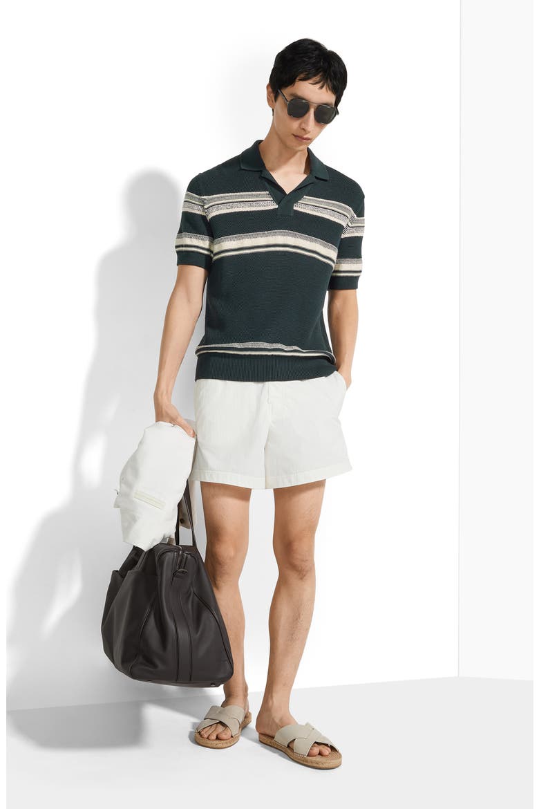 Stripe Cotton & Silk Polo Sweater, Alternate, color, DARK GREEN STIRPE