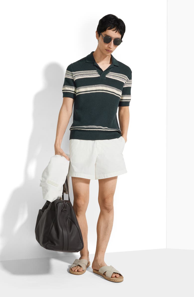 ZEGNA Stripe Cotton & Silk Polo Sweater, Alternate, color, Dark Green Stirpe