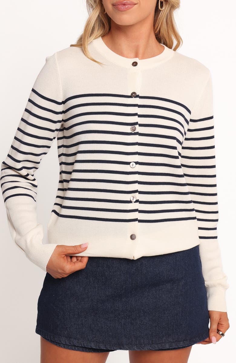 Petal & Pup Gavi Stripe Cardigan, Main, color, Off White/ Navy