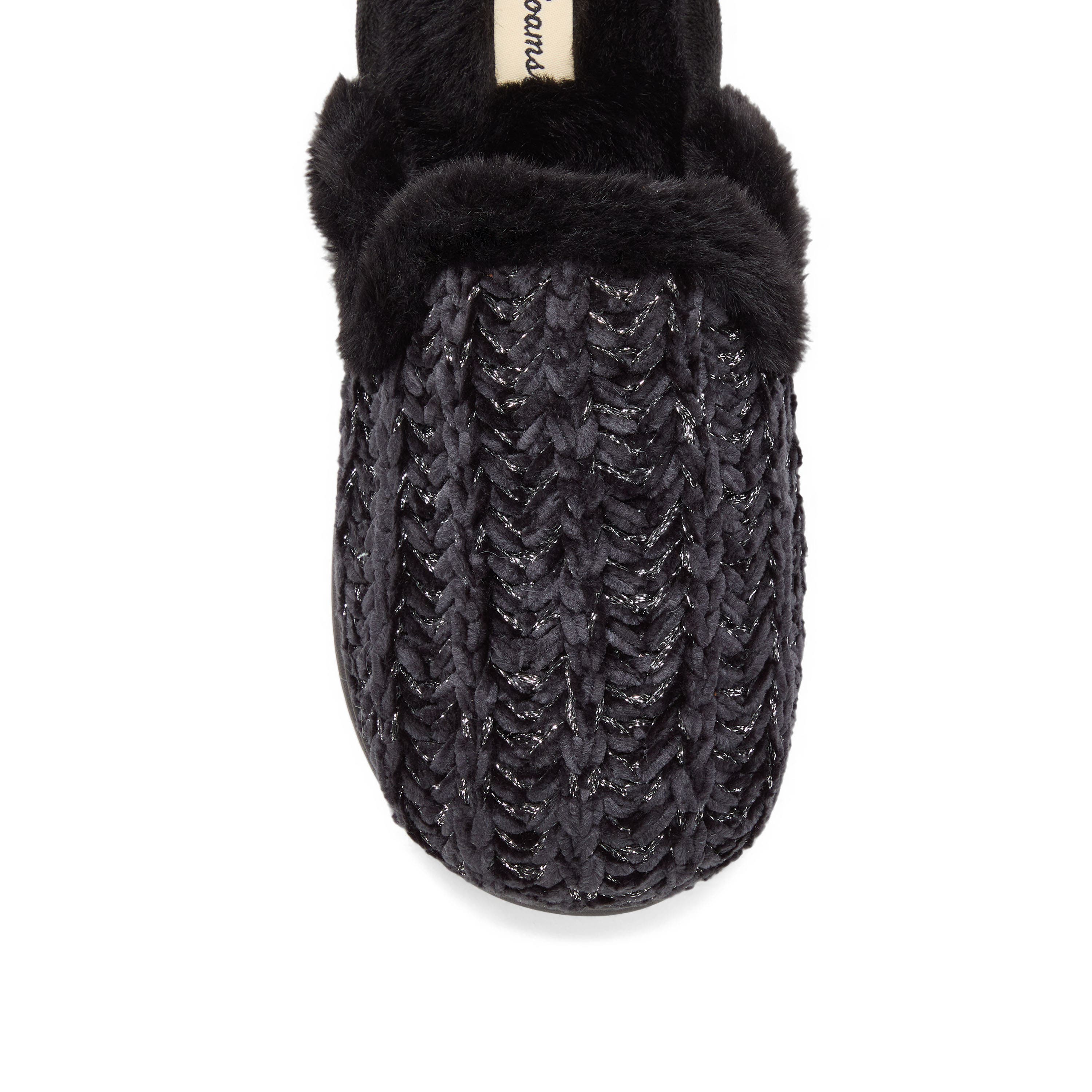 DEARFOAMS Paris Chenille Shaped Tab Scuff Slipper, Alternate, color, Black