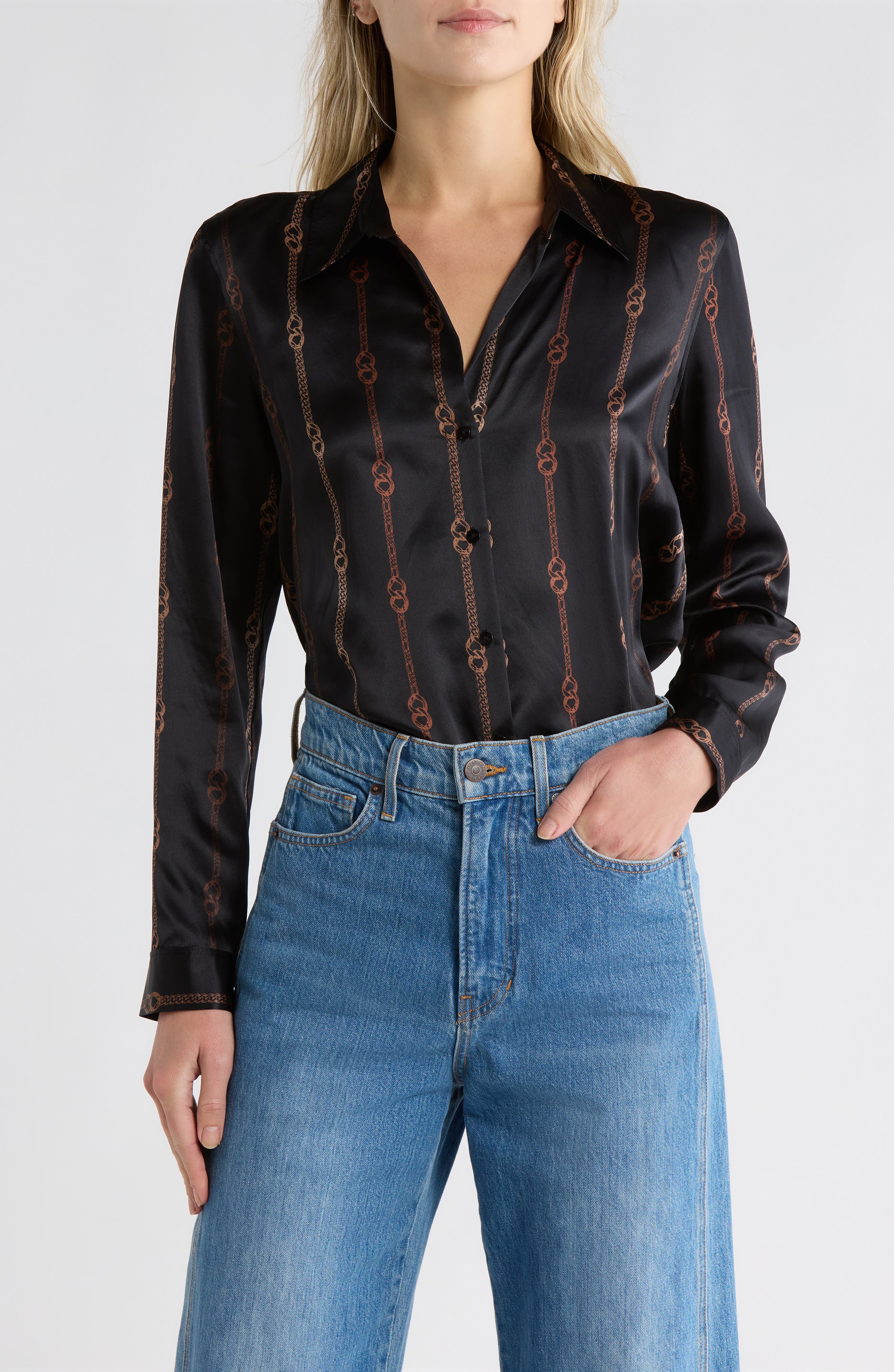 L'AGENCE Tyler Print Silk Button-Up Shirt