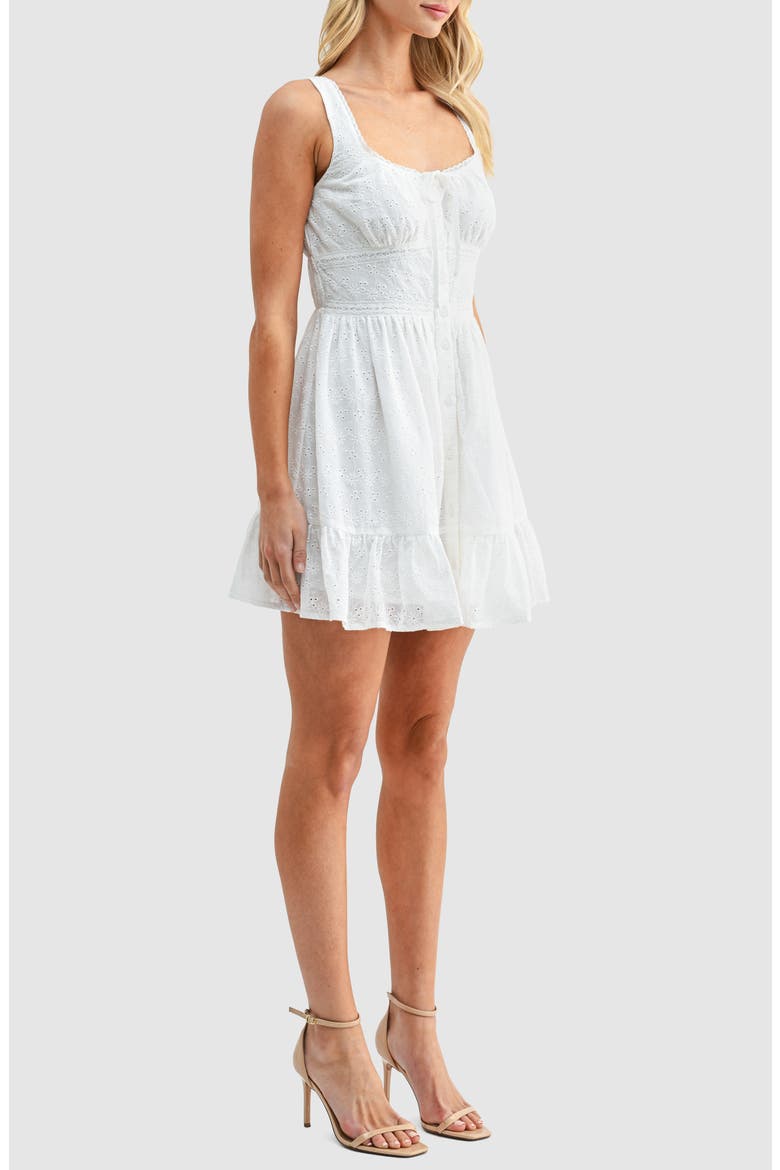 Button Front Cotton Eyelet Minidress, Alternate, color, OFF WHITE