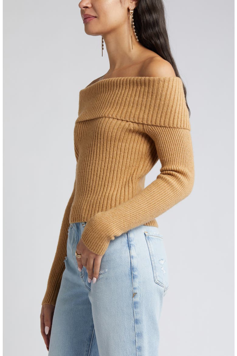 Off the Shoulder Rib Sweater, Alternate, color, TAN CARTOUCHE