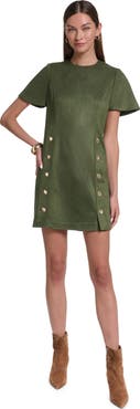 HALSTON Short Sleeve Suede Shift Dress