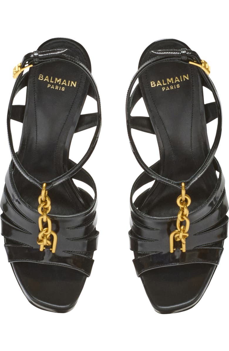 Balmain Sync platform sandals in patent lambskin, Alternate, color, Black