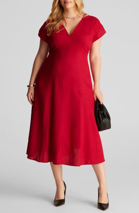 Aubrey Cutout Linen Blend Midi Dress (Plus)