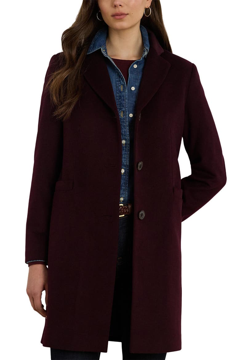 Longline Wool Blend Coat, Main, color, PINOT NOIR