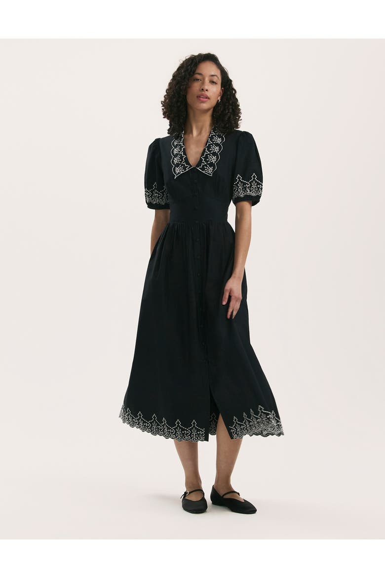Arianna Embroidered Cotton Midi Dress, Main, color, Black