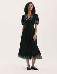 Finery London Arianna Embroidered Cotton Midi Dress