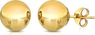 BEST SILVER 14K Yellow Gold 8mm High Polish Ball Stud Earrings