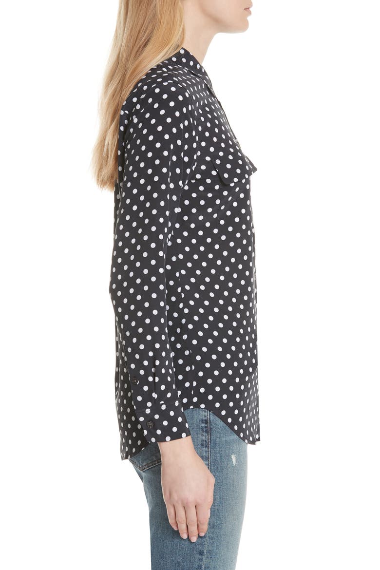 Slim Signature Polka Dot Silk Shirt, Alternate, color, ECLIPSE/ BRIGHT WHITE