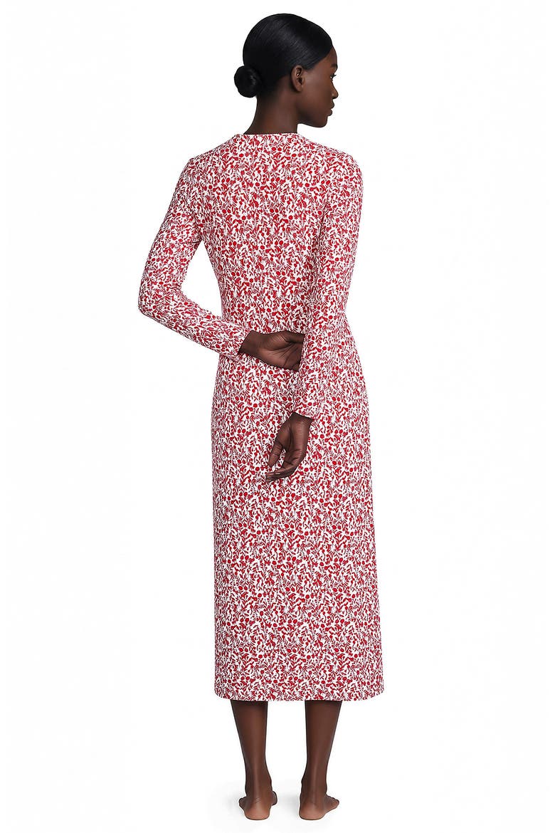Cotton Long Sleeve Midcalf Nightgown, Alternate, color, Compass Red Pressed Flower