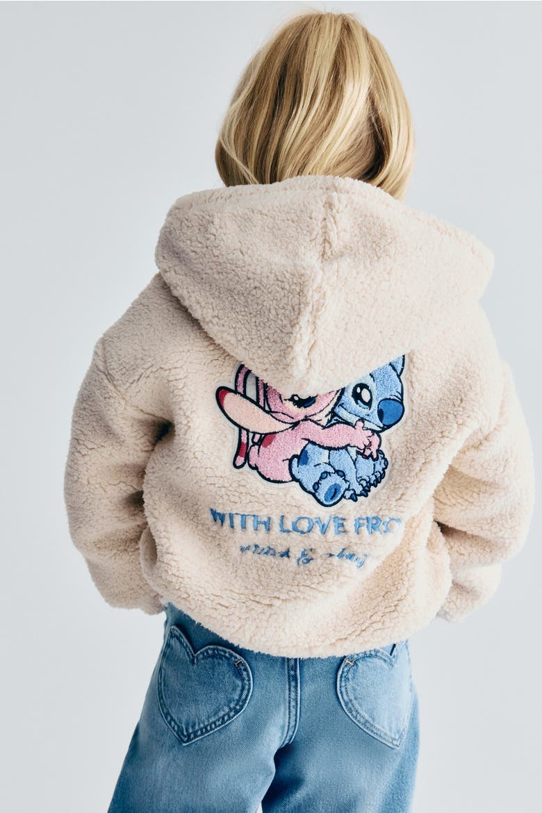 Hooded Teddy Fleece Jacket, Alternate, color, Light beige/Lilo & Stitch