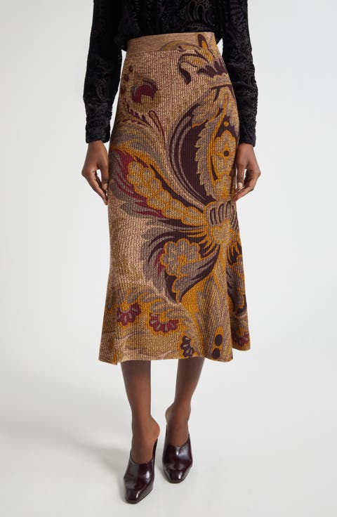 Paisley Rib Wool Trumpet Skirt
