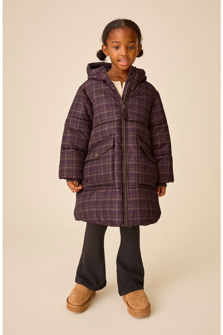 Kids' Check Longline Puffer Jacket, Alternate, color, RED