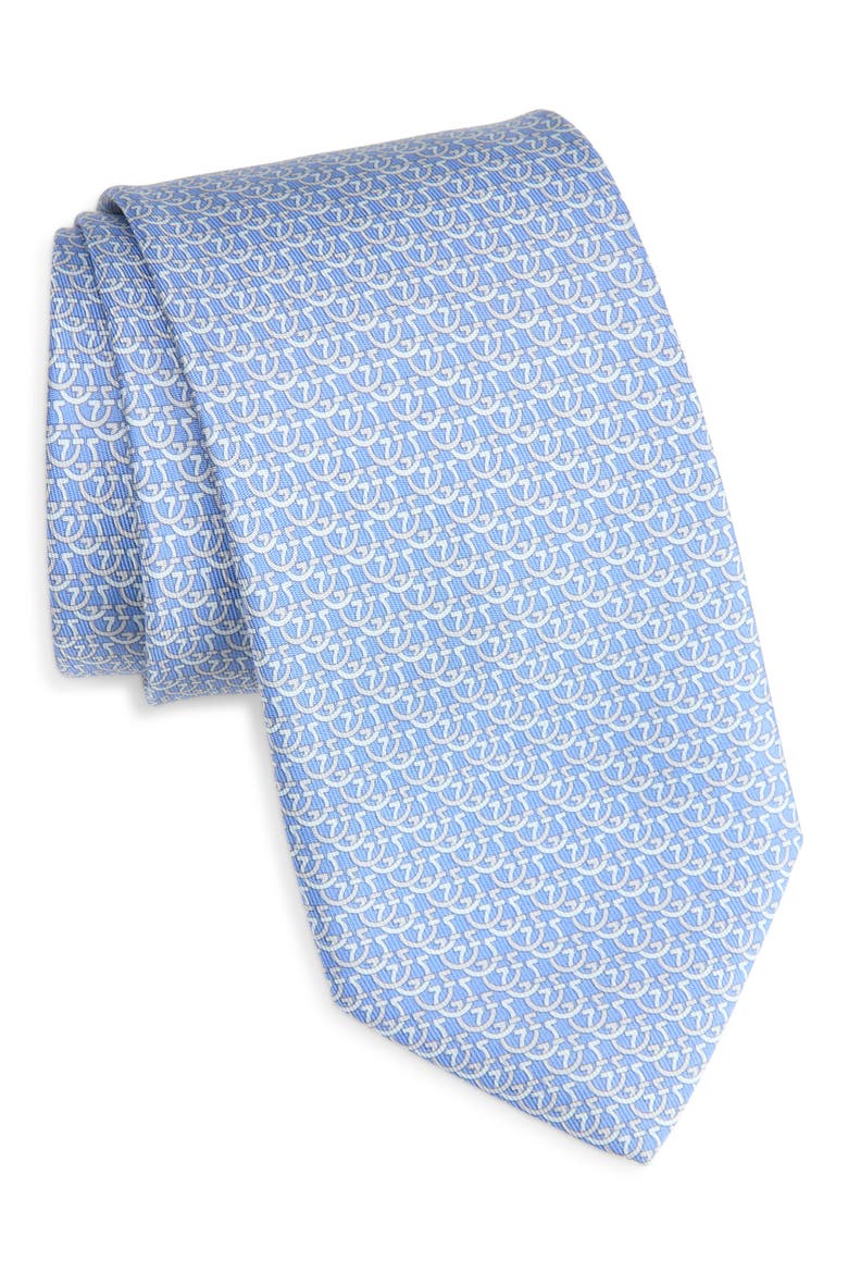 Cerchio Gancini Print Silk Tie, Main, color, AZZURRO