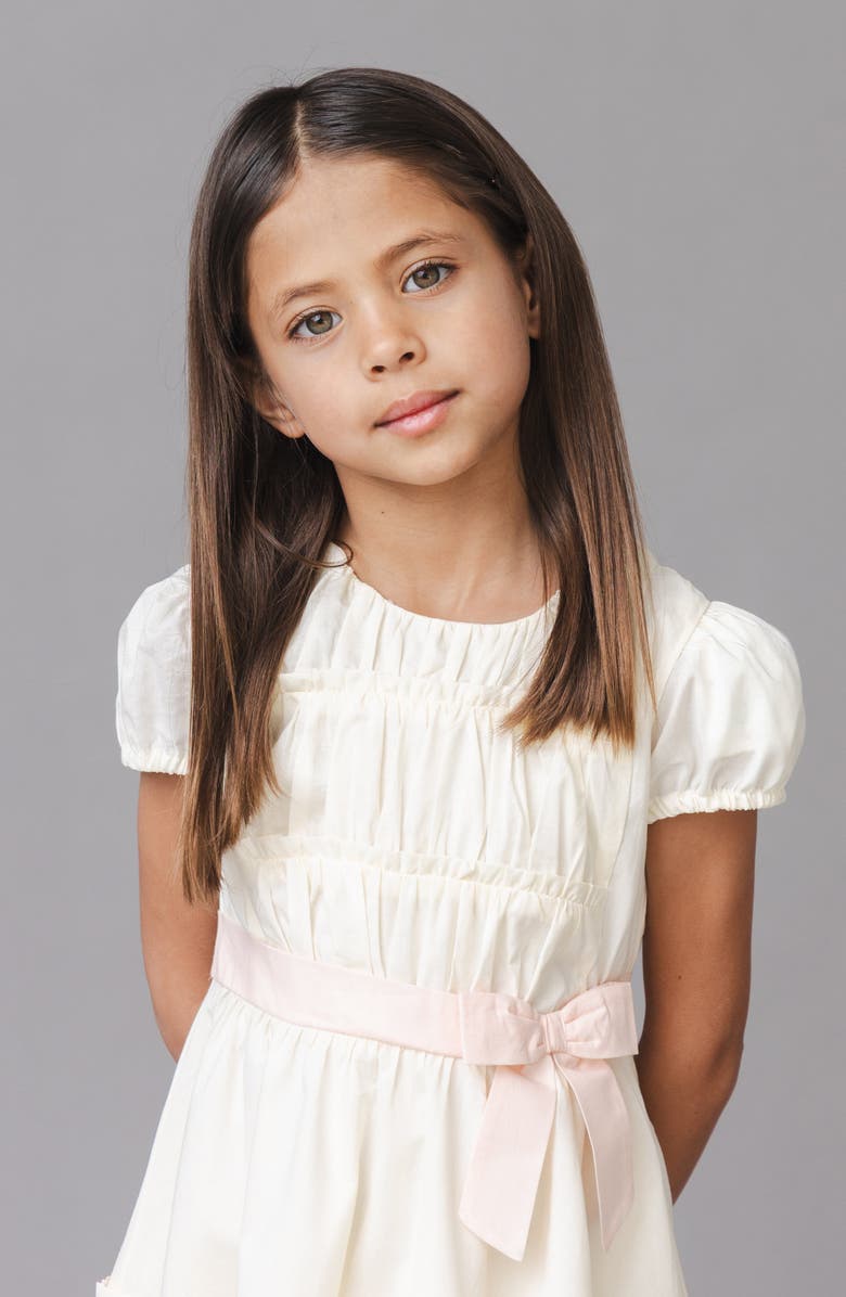 Hope & Henry Kids' Organic Puff Sleeve Tiered Party Dress, Alternate, color, Natural With Pink