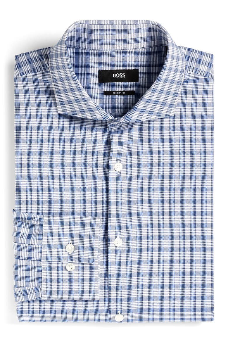 'Mark US' Sharp Fit Plaid Dress Shirt, Main, color, NAVY