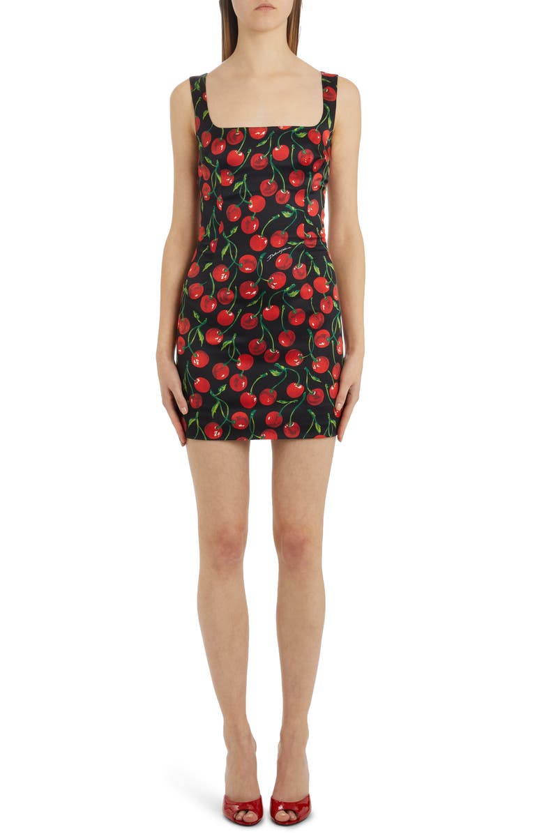 Dolce&Gabbana Cherry Print Stretch Silk Minidress, Main, color,