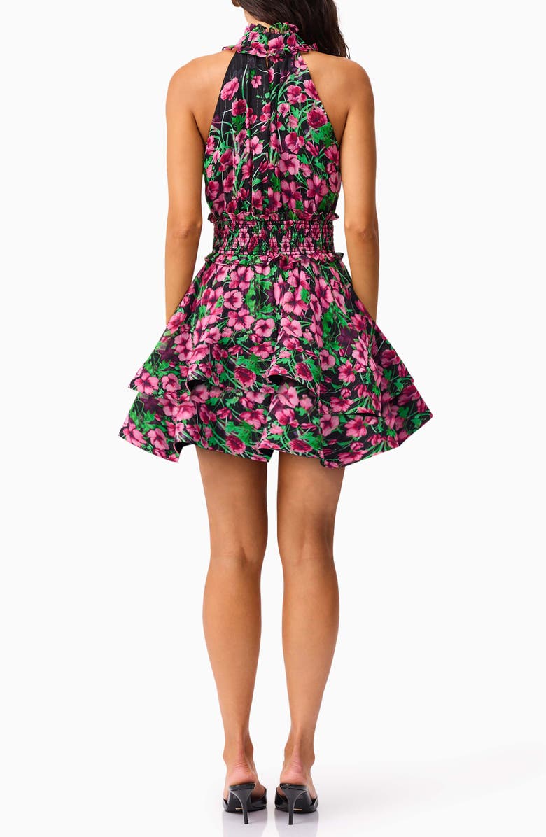 Elliatt Estelle Metallic Floral Smocked Waist Fit & Flare Minidress, Alternate, color, Black Multi