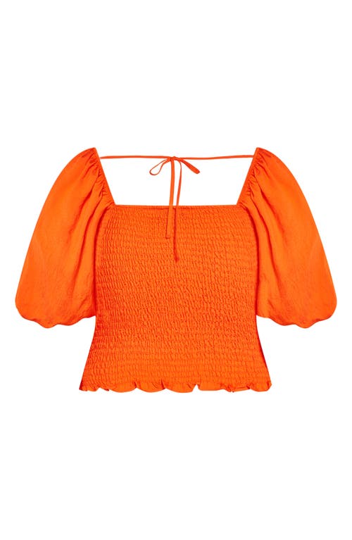 City Chic Poppie Smocked Puff Sleeve Top In Orange