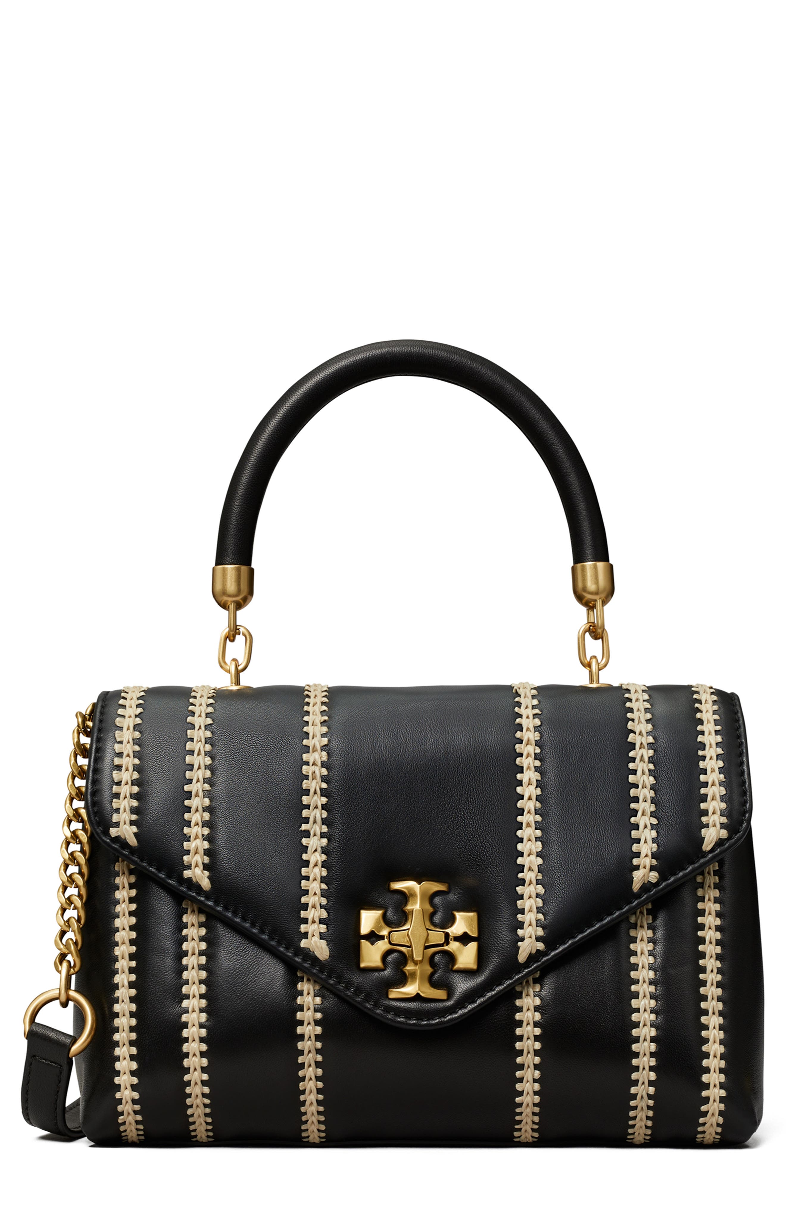 Tory Burch Kira Small Raffia Stitch Leather Satchel, Main, color, 