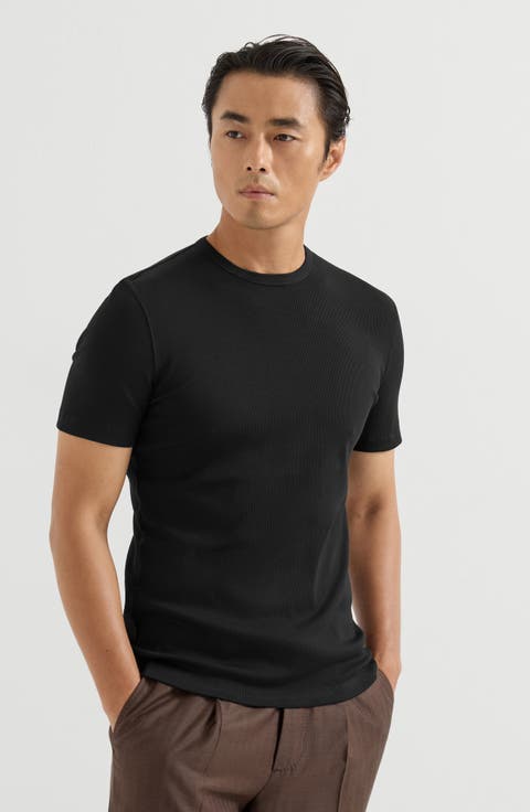 Stretch cotton and modal ribbed jersey crew neck T-shirt