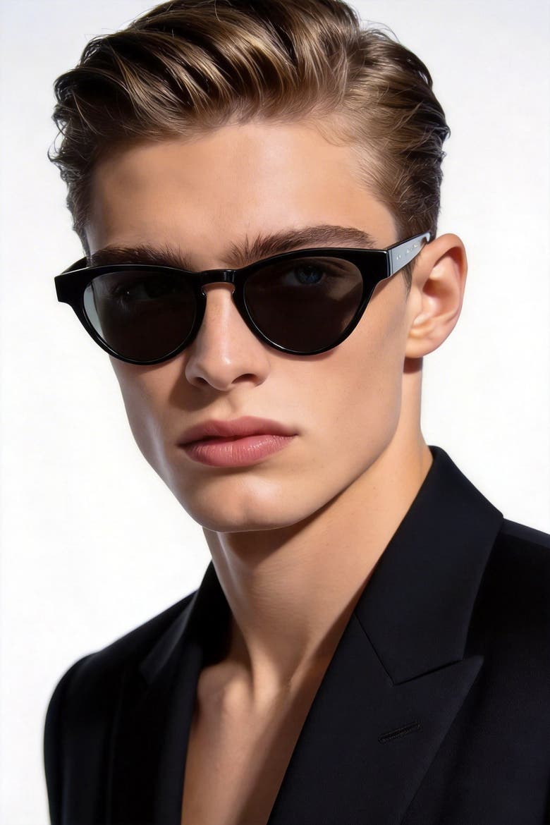No.1 Noir Round Frame Sunglasses, Alternate, color, Black