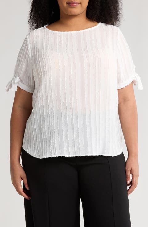 Stripe Short Sleeve Semisheer Top (Plus)