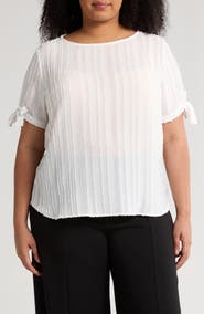 Renee C Stripe Short Sleeve Semisheer Top