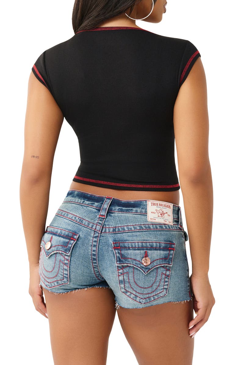 True Religion Buddha Patch Notch Neck Graphic T-Shirt, Alternate, color, Jet Black