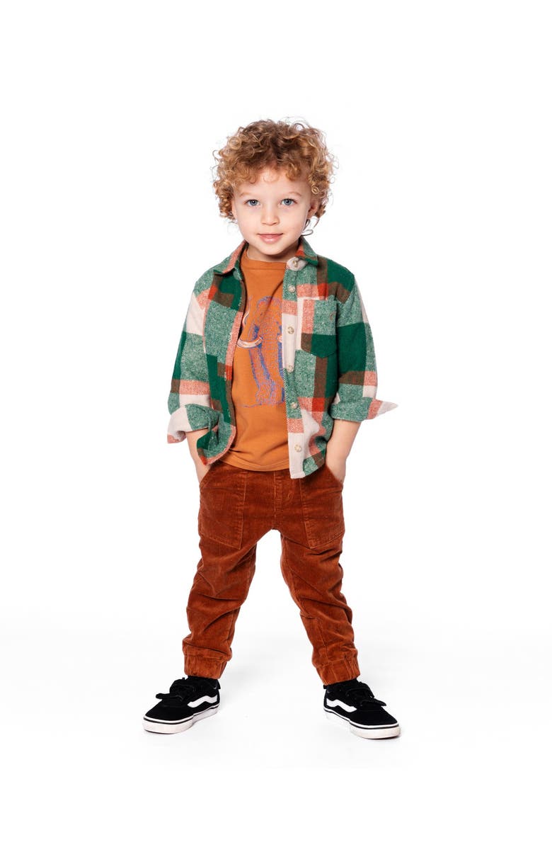 Deux par Deux Long Sleeve Yarn Dyed Plaid Shirt, Alternate, color, Green, Orange And Off-White