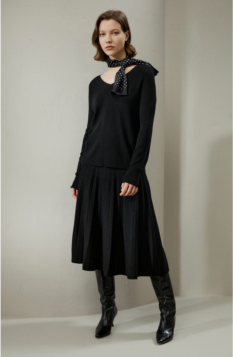 Lilysilk V-neck Ultra-fine Merino Wool Sweater, Alternate, color, Black