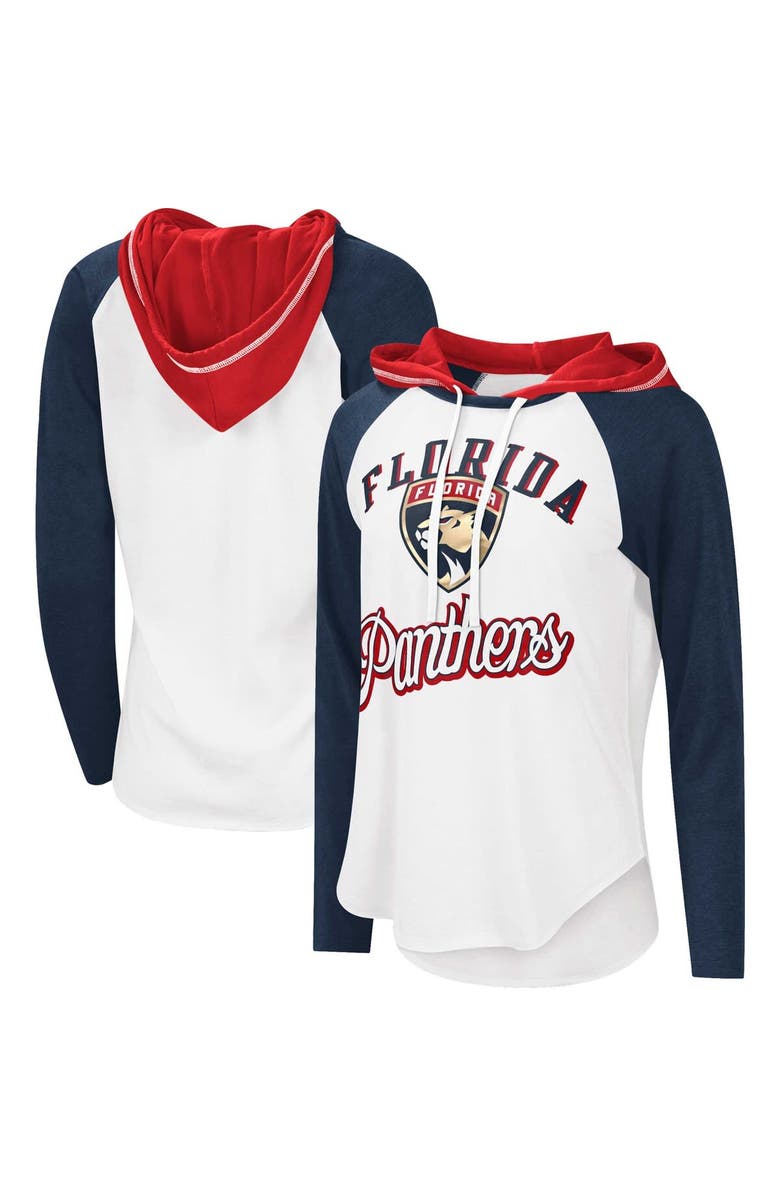 STARTER Women's G-III Sports by Carl Banks White/Navy Florida Panthers MVP Raglan Lightweight Hooded T-Shirt, Main, color, 