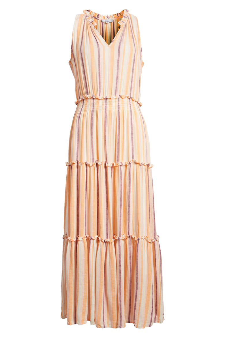 Loulou Stripe Sleeveless Linen Blend Maxi Dress, Alternate, color, PAPAYA STRIPE