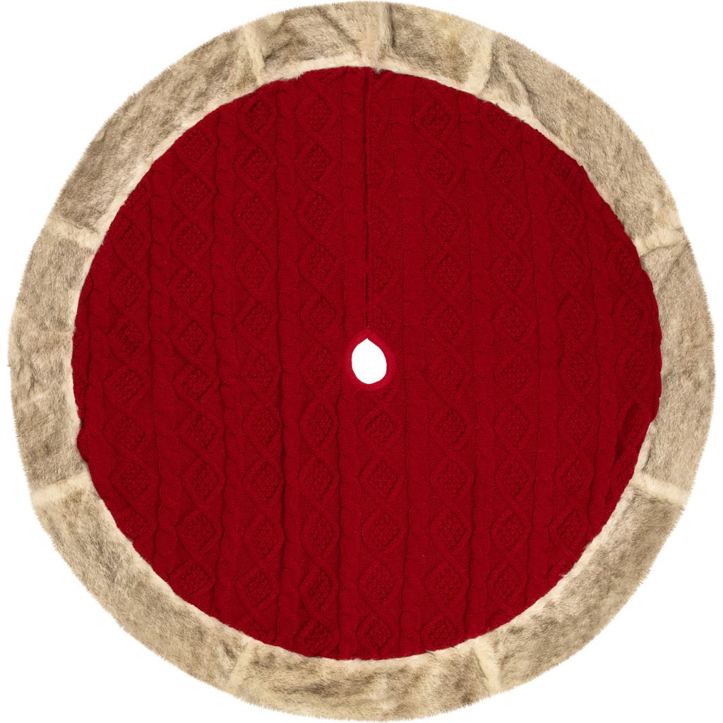 Northlight Cable Knit Christmas Tree Skirt With Faux Fur Trim- 48" In Multi