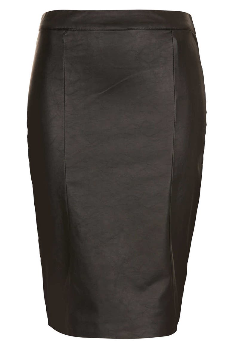 Faux Leather Pencil Skirt, Alternate, color, BLACK