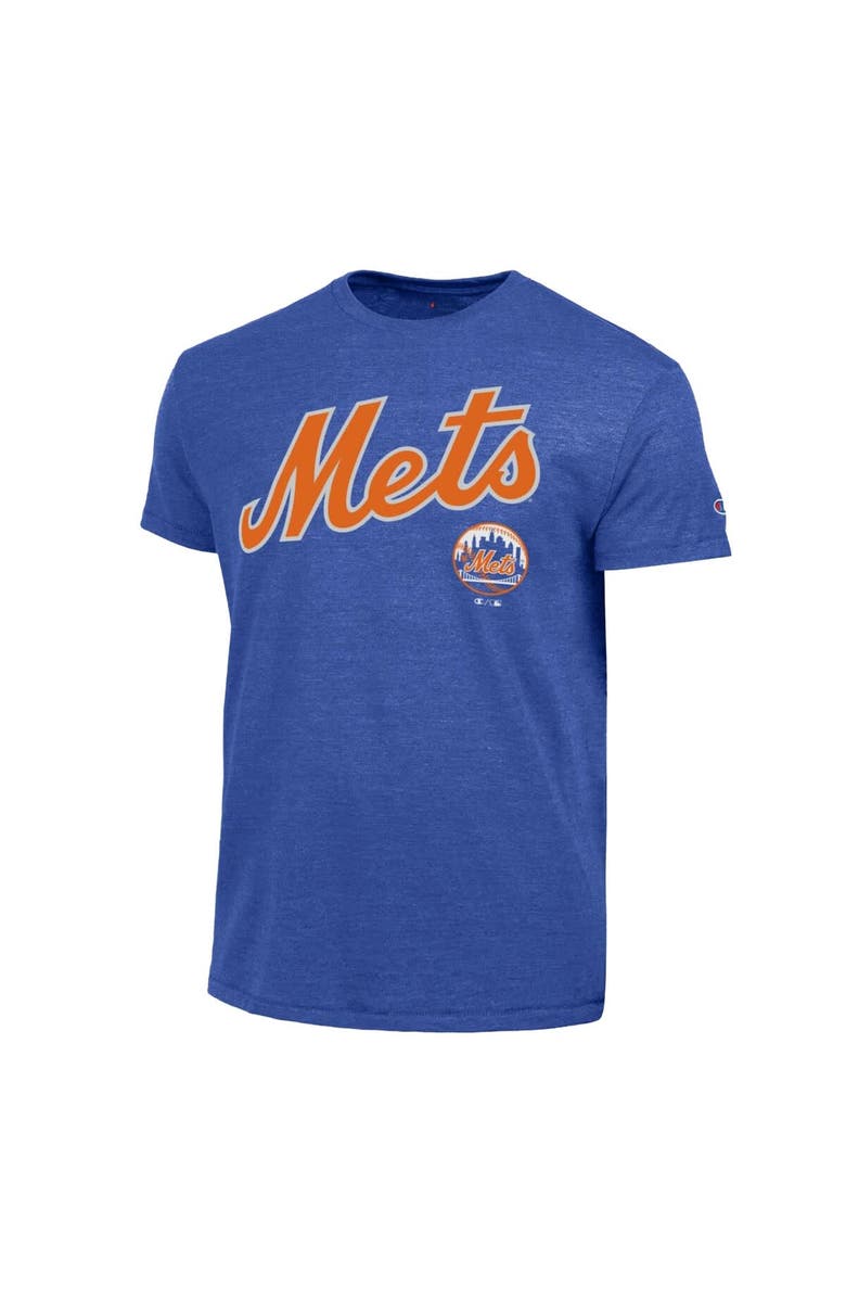 Champion Men's Champion Royal New York Mets Cooperstown Wordmark Lockup Tri-Blend T-Shirt, Alternate, color, Royal