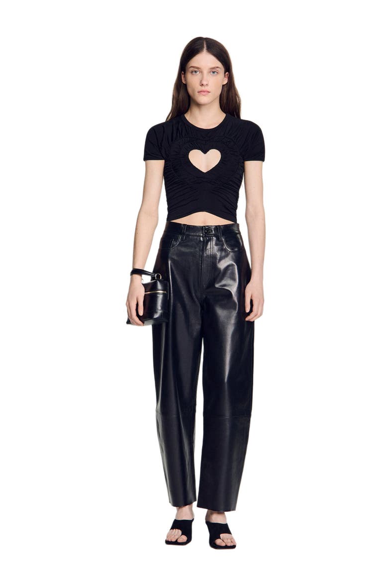 Ruched heart cropped T-shirt, Alternate, color, Black