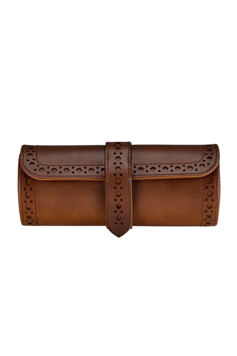 Brogue Triple Watch Roll, Main, color, Burnished Brown
