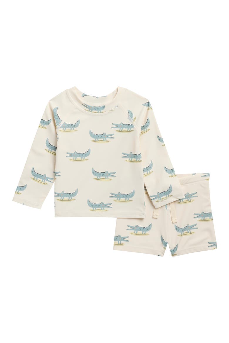Kids' Short Sleeve UPF 50+ Rashguard Two-Piece Swimsuit, Main, color, ALLIGATORS