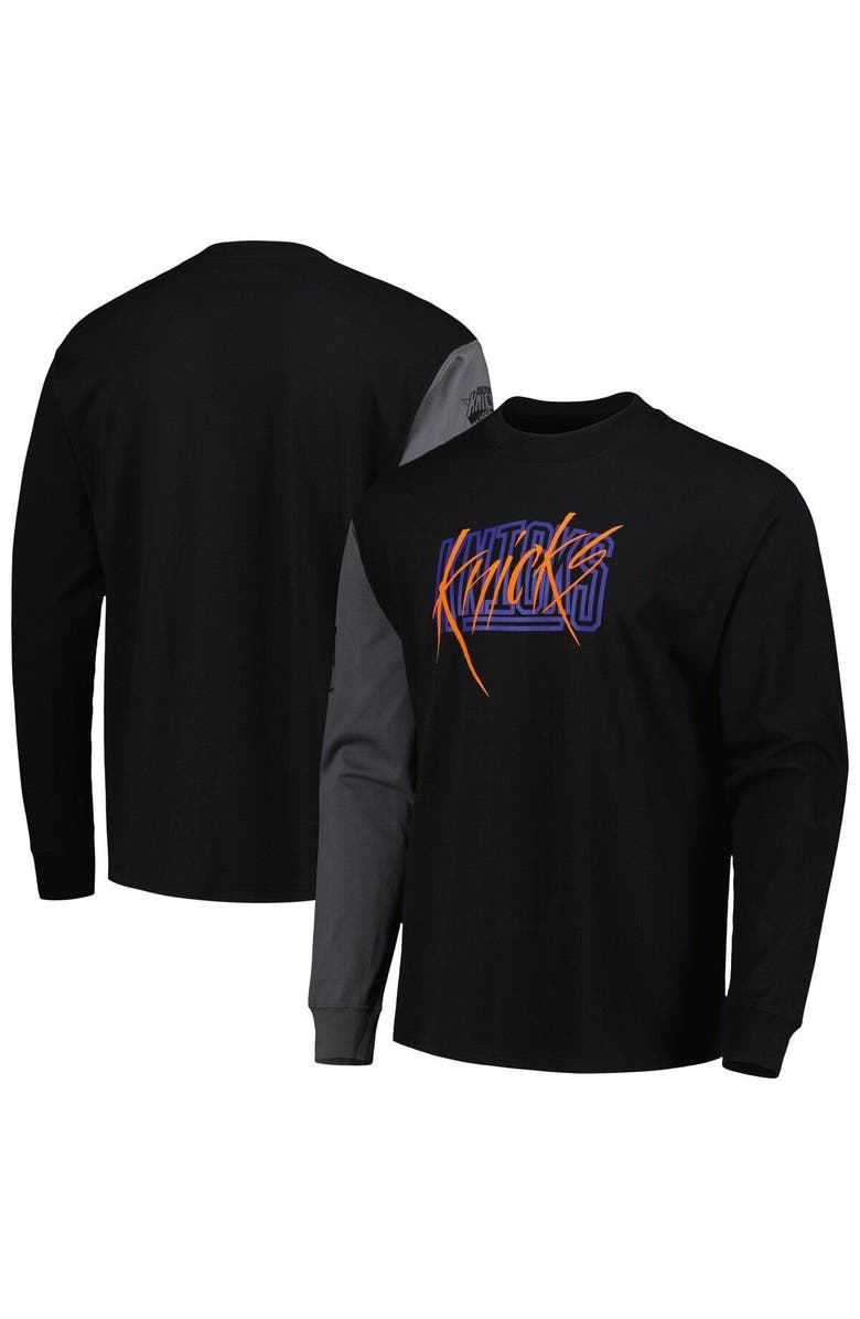 Nike Men's Nike Black New York Knicks Courtside Versus Flight MAX90 Long Sleeve T-Shirt, Main, color, 