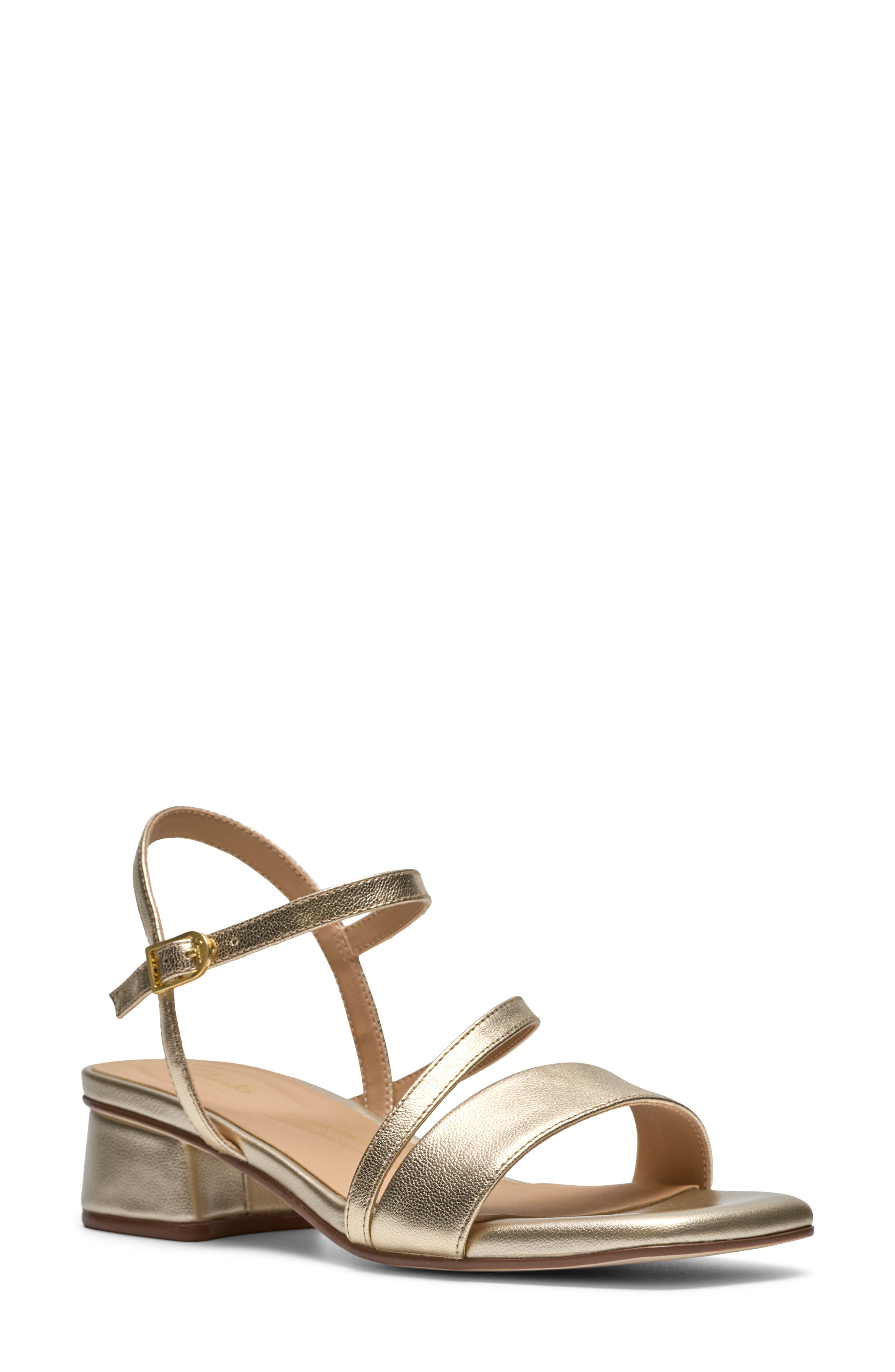 Clarks<sup>®</sup> Serina 35 Strappy Sandal, Main, color, Gold Leather