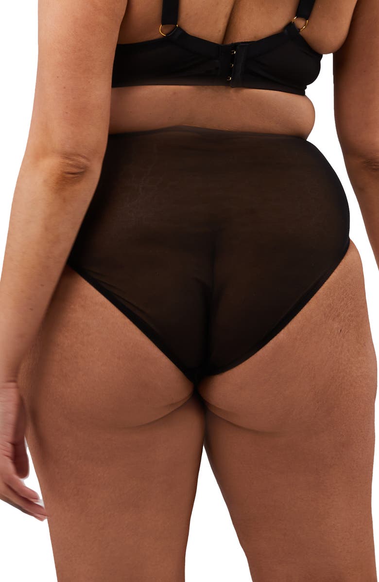 Playful Promises Curve High Waist Mesh Briefs, Alternate, color, Black