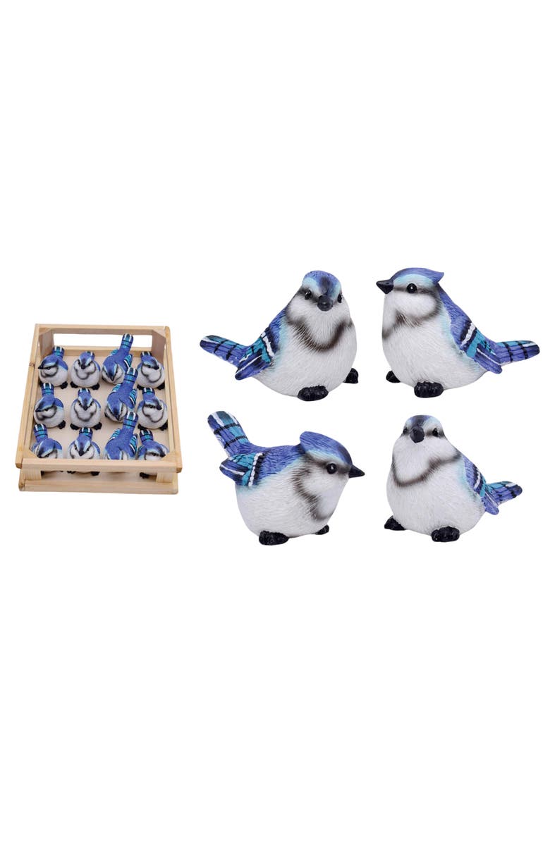 Transpac Set of 12 Mini Blue Resin Birds in Crate Decorative Objects for Home and Garden, Main, color, Blue