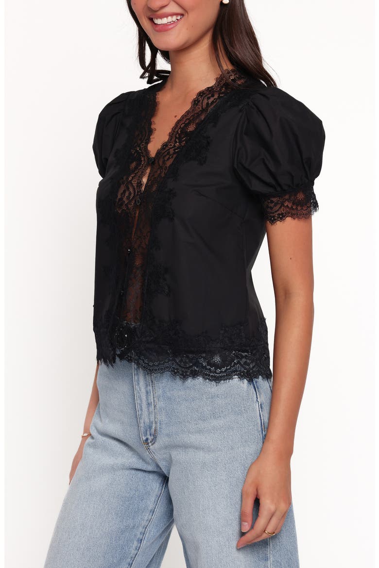 Bilson Lace Trim Cotton Top, Alternate, color, BLACK